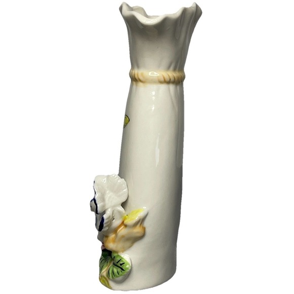 Vintage Ceramic Vase Butterflies White Doves Pink Rose Floral Raised Relief 9" - Picture 6 of 8